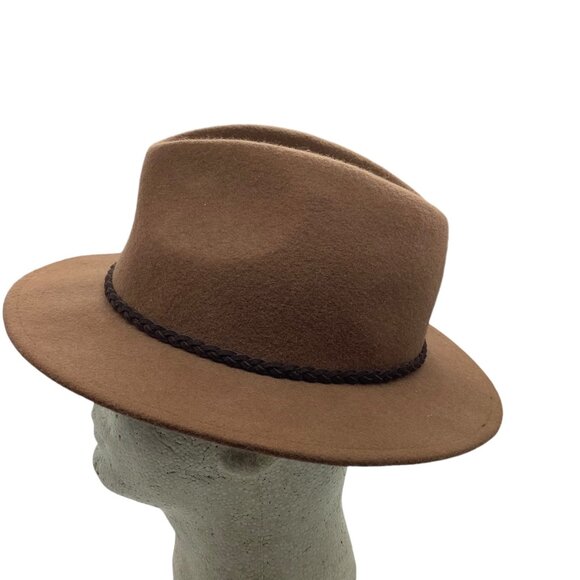 Riviera Trading Brown Wool Fedora Hat Faux Leather Braided Band Trim Adult - Picture 6 of 6
